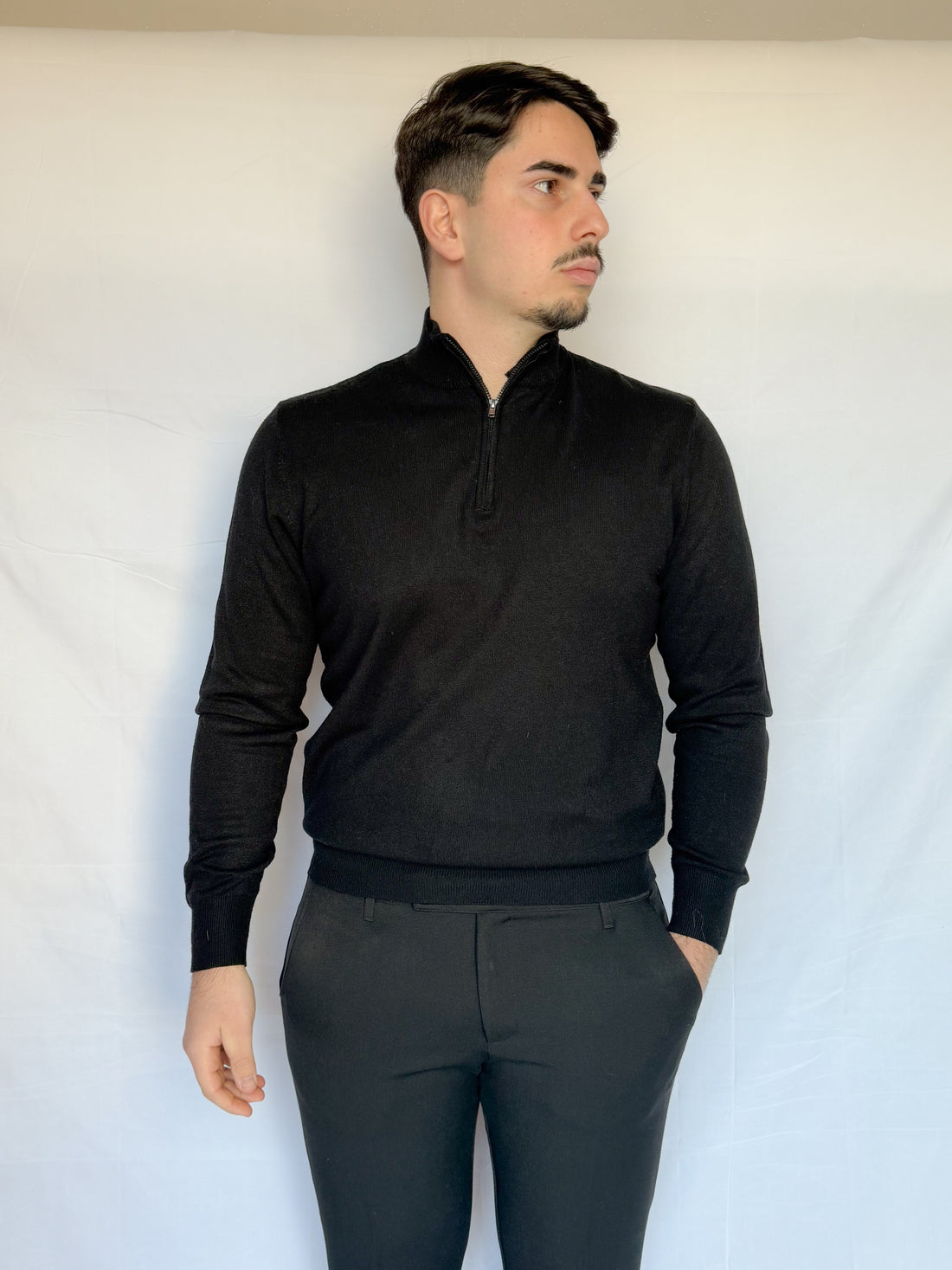 PULLOVER CON ZIP 1/4 NERO