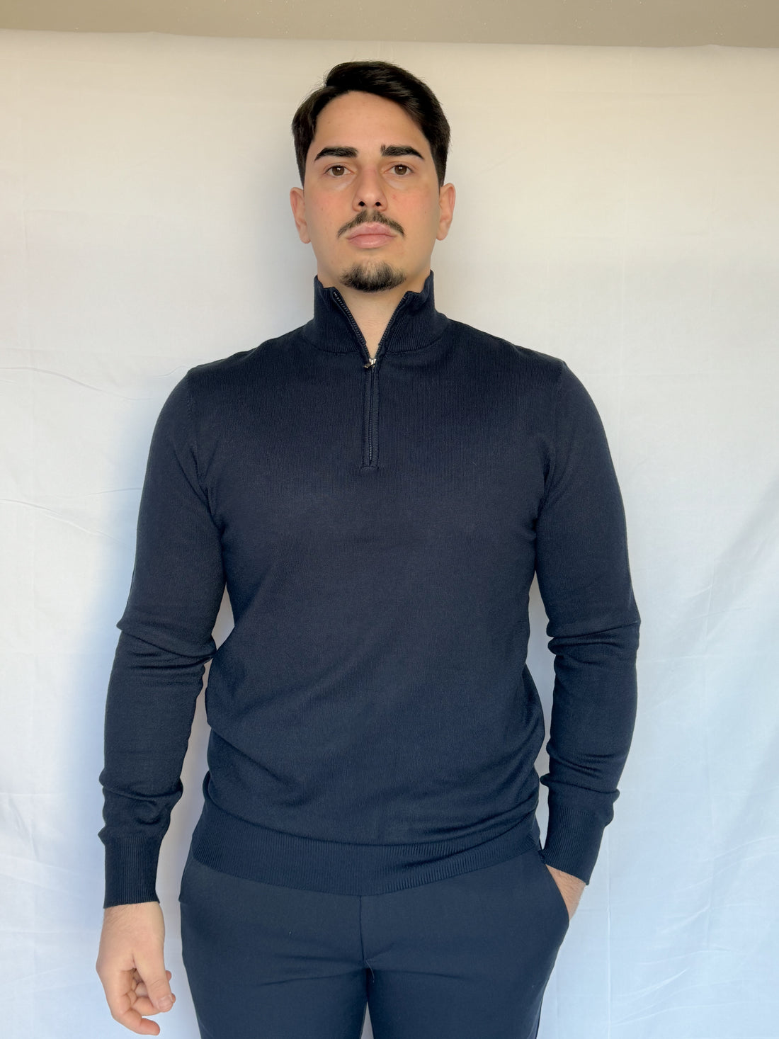 PULLOVER CON ZIP 1/4 NAVY