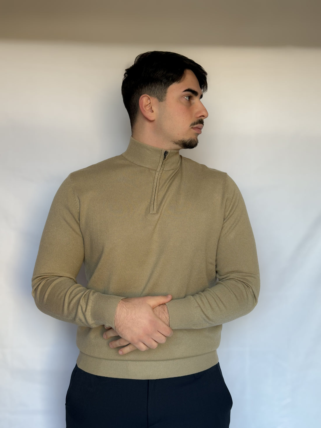 PULLOVER CON ZIP 1/4 BEIGE