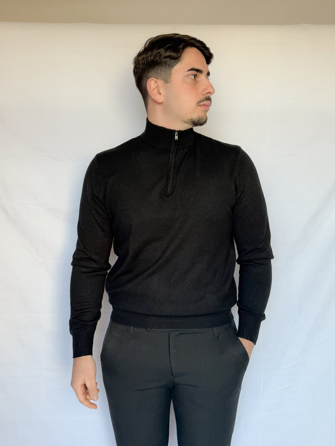 PULLOVER CON ZIP 1/4 NERO