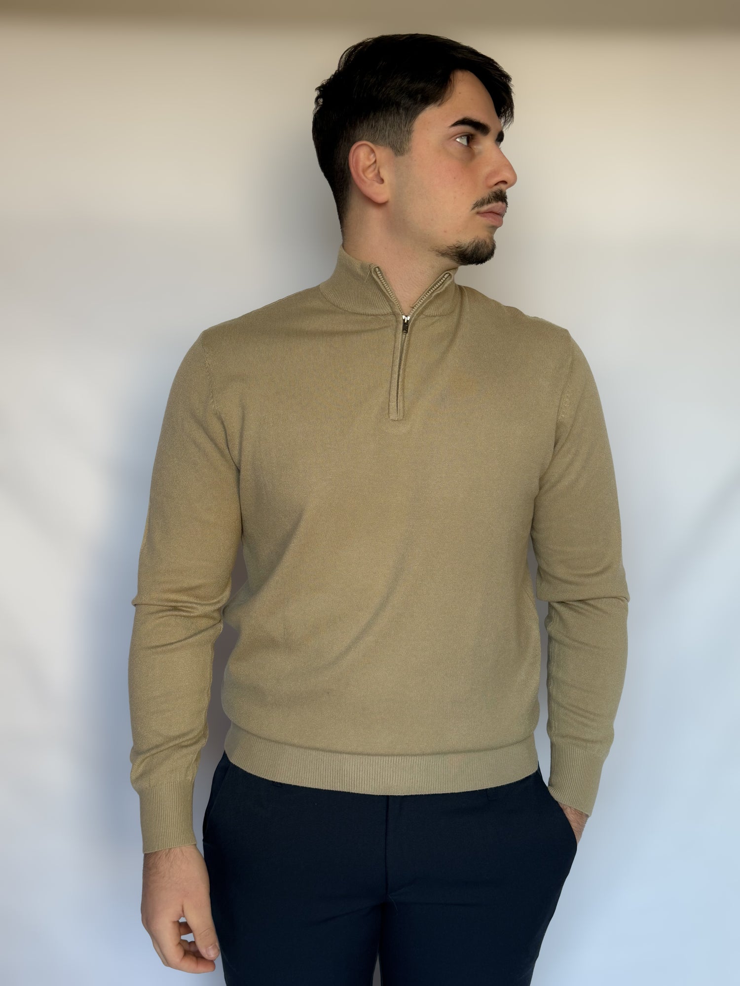 PULLOVER CON ZIP 1/4 BEIGE